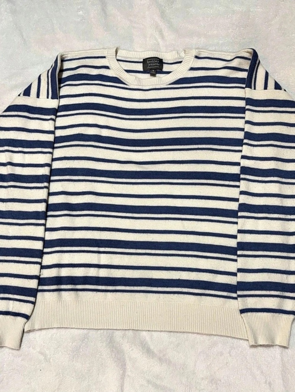 Berkley Jensen Crewneck Knit Striped Pullover Sweater Long Sleeve Blue/White M